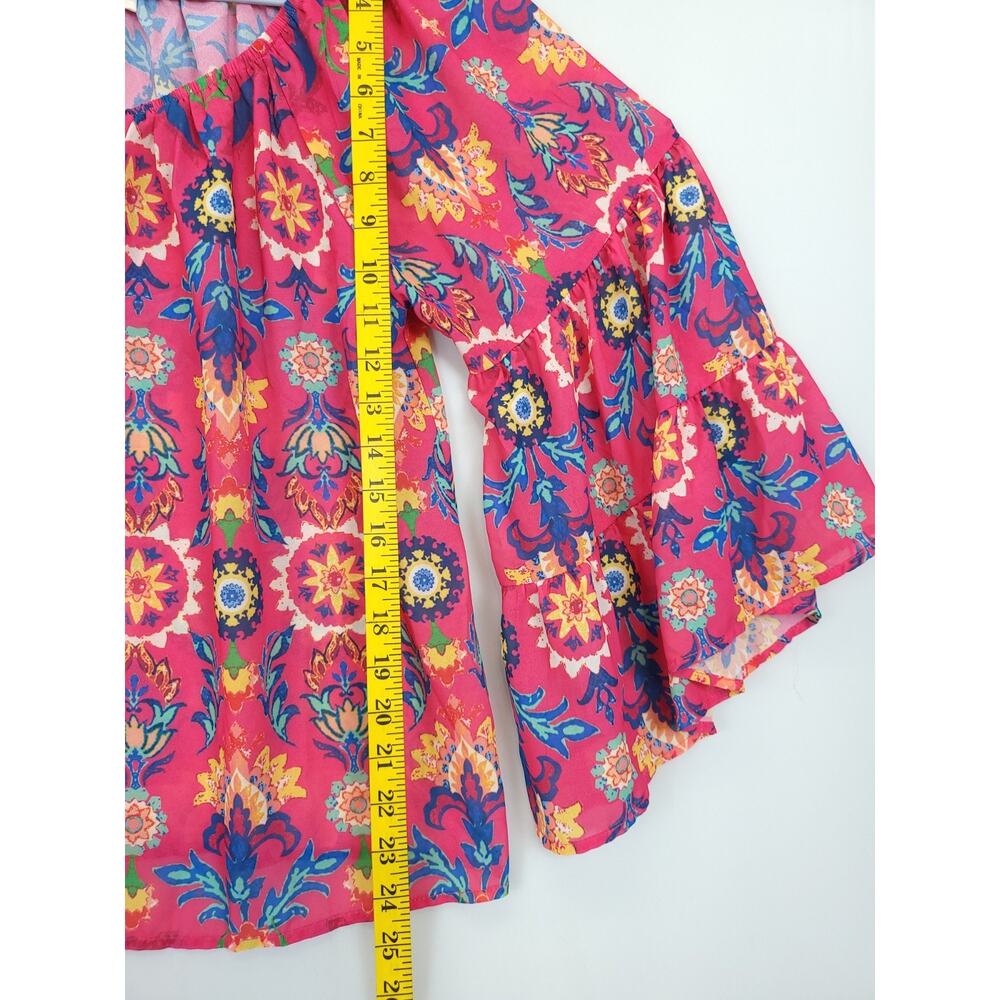 Flying Tomato Tunic Tiered Sleeve Floral Fuchsia Oversize Women S Beachy Resort - Picture 5 of 11
